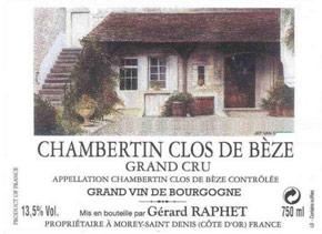 Wine label Chambertin Clos de Bèze Grand Cru Gérard Raphet (Domaine) 2006
