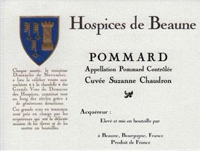 Wine label Pommard Cuvée Suzanne Chaudron Hospices de Beaune 2001