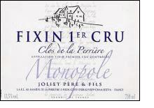 Etiquette du vin Fixin 1er Cru Clos de la Perrière Joliet Père & Fils (Domaine) 1978