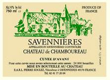 Etikette des Weins Savennières Roche aux Moines Cuvée d'avant Château de Chamboureau 1996