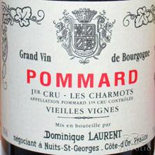 Etikette des Weins Pommard 1er Cru Les Charmots Dominique Laurent 1996