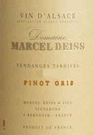 Wine label Alsace Pinot Gris Vendanges Tardives Marcel Deiss (Domaine) 2002