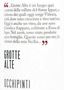 Etiquette du vin Cerasuolo di Vittoria Classico DOCG Grotte Alte Azienda Agricola Arianna Occhipinti 2014