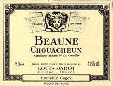 Etiquette du vin Beaune 1er Cru Chouacheux Domaine Gagey - Louis Jadot 2011