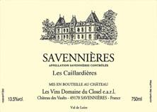 Etiquette du vin Savennières Les Caillardières Domaine du Closel 2020