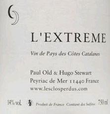 Etiquette du vin IGP Côtes Catalanes (VDP des Côtes Catalanes) Clos Perdus L'Extrême 2011