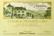 Etikette des Weins Chablis 1er Cru Mont de Milieu Billaud-Simon (Domaine) 1998