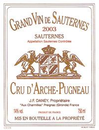 Etiquette du vin Cru d'Arche-Pugneau 2011