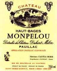 Etiquette du vin Château Haut Bages Monpelou Cru Bourgeois 2018