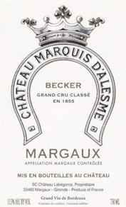 Etiquette du vin Château Marquis d'Alesme Becker 3ème Grand Cru Classé 1996
