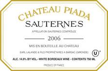 Etiquette du vin Château Piada 1989