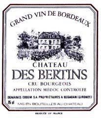 Etiquette du vin Château les Bertins Cru Bourgeois 1992