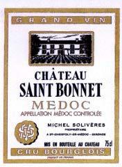 Etichetta Château Saint-Bonnet Cru Bourgeois 1987