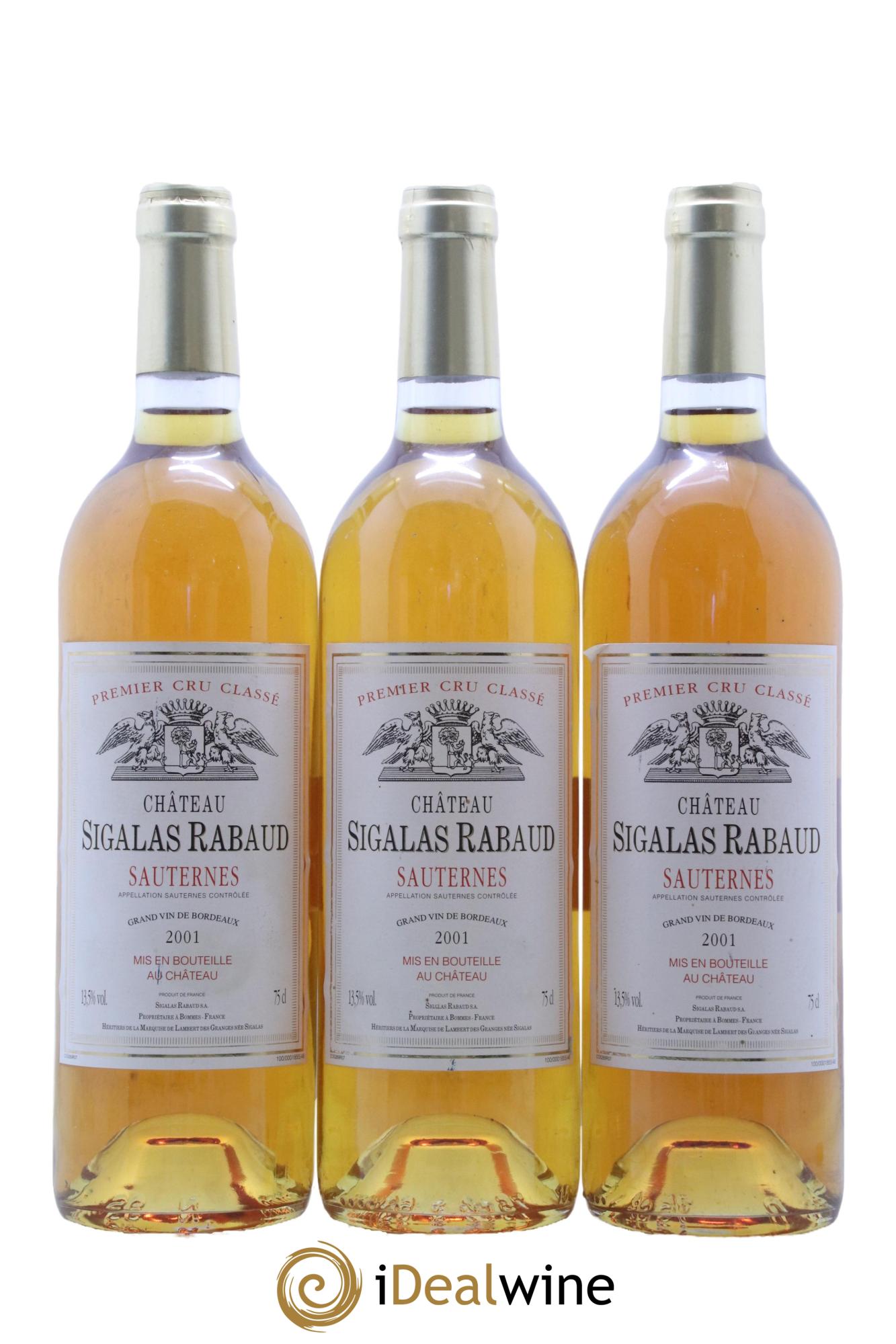 Château Sigalas Rabaud 1er Grand Cru Classé 2001 - Lot de 3 bouteilles - 0