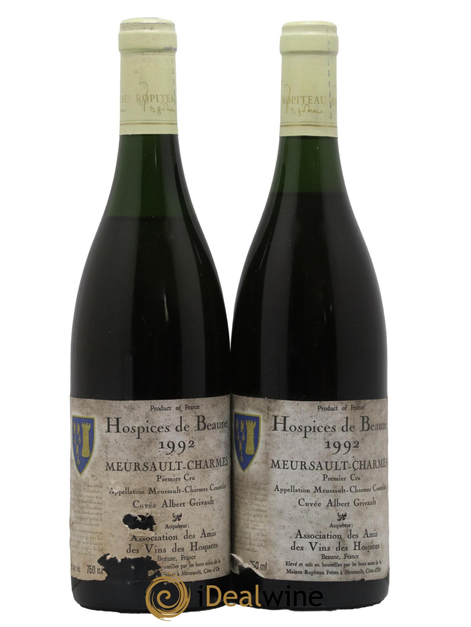 Meursault 1er Cru Charmes Hospices de Beaune Cuvee Albert Grivault Association des Vins des Hospices 1992 - Lot de 2 bouteilles - 0
