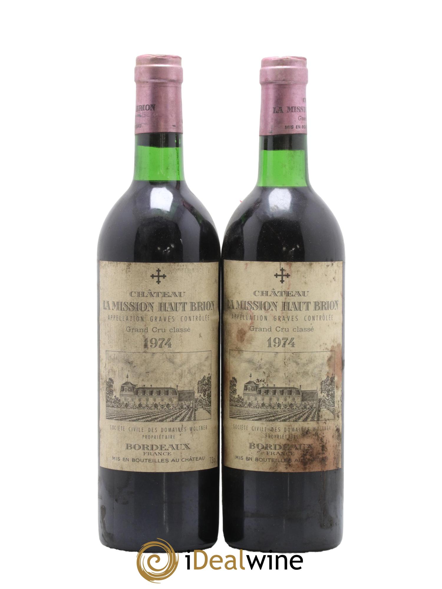 Château la Mission Haut-Brion Cru Classé de Graves 1974 - Lot de 2 bouteilles - 0