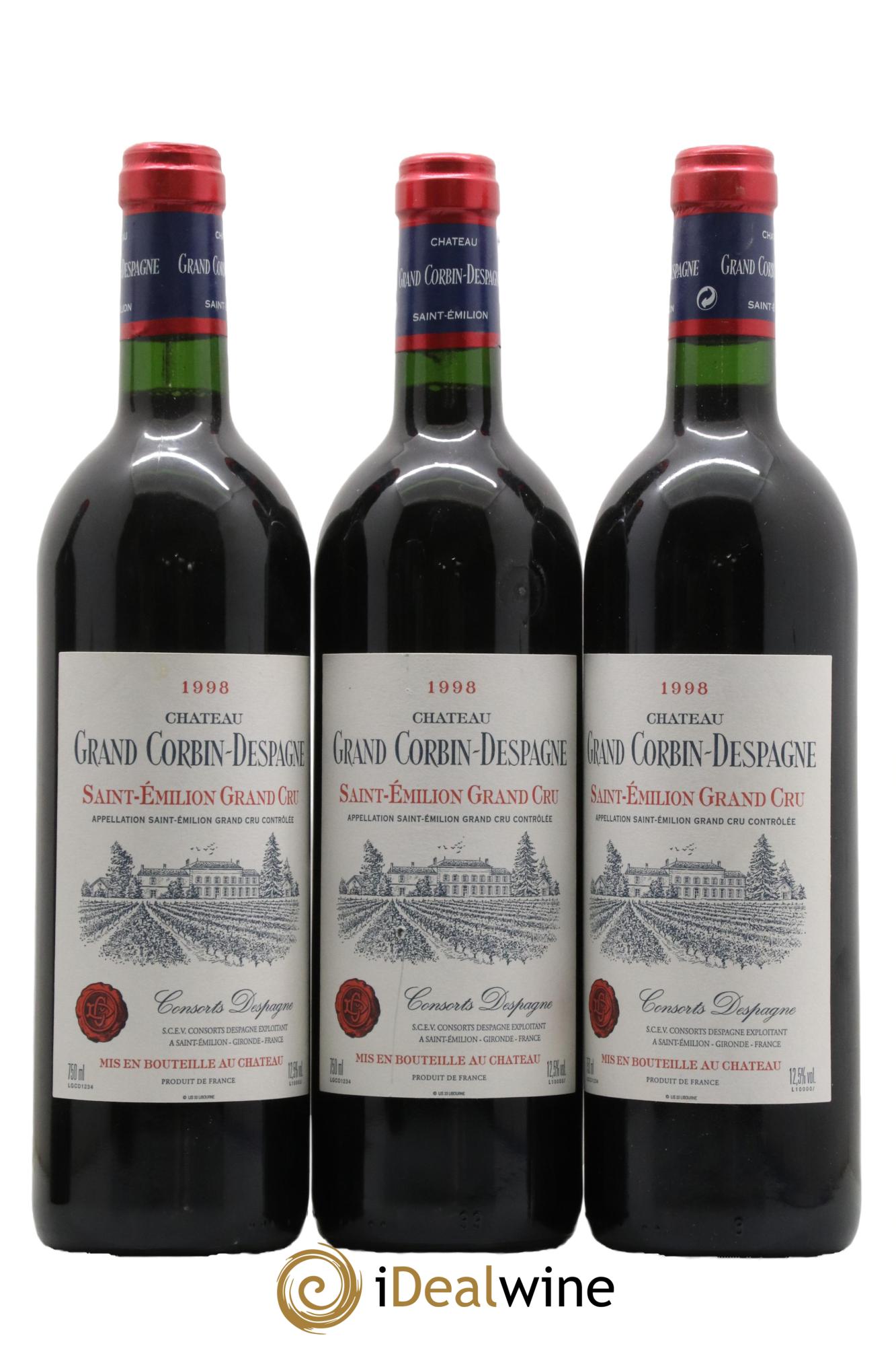 Château Grand Corbin Despagne Grand Cru Classé 1998 - Lot de 3 bouteilles - 0