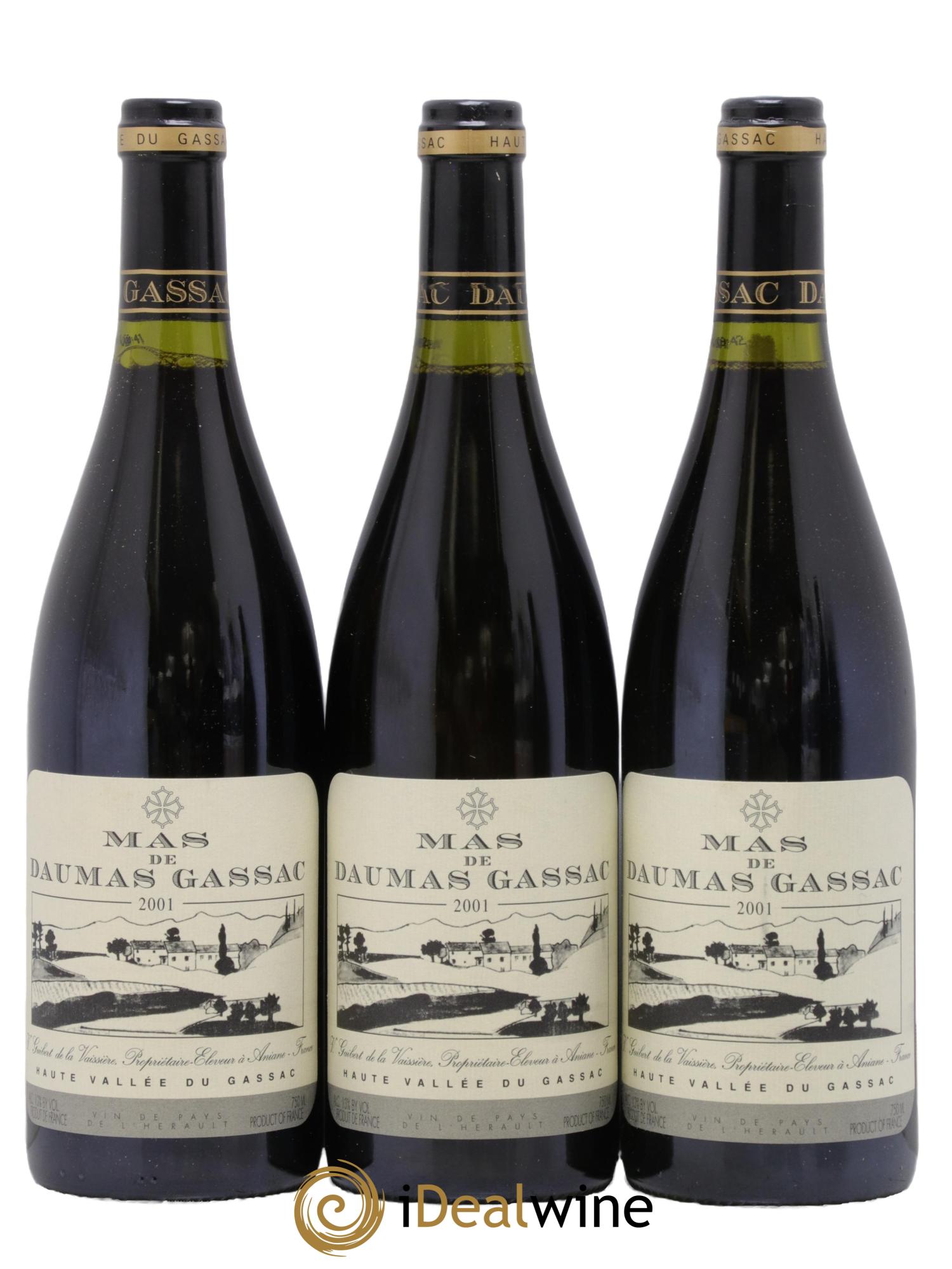 Saint-Guilhem-le-Désert - Cité d'Aniane Mas Daumas Gassac Famille Guibert de La Vaissière 2001 - Lot de 3 bouteilles - 0