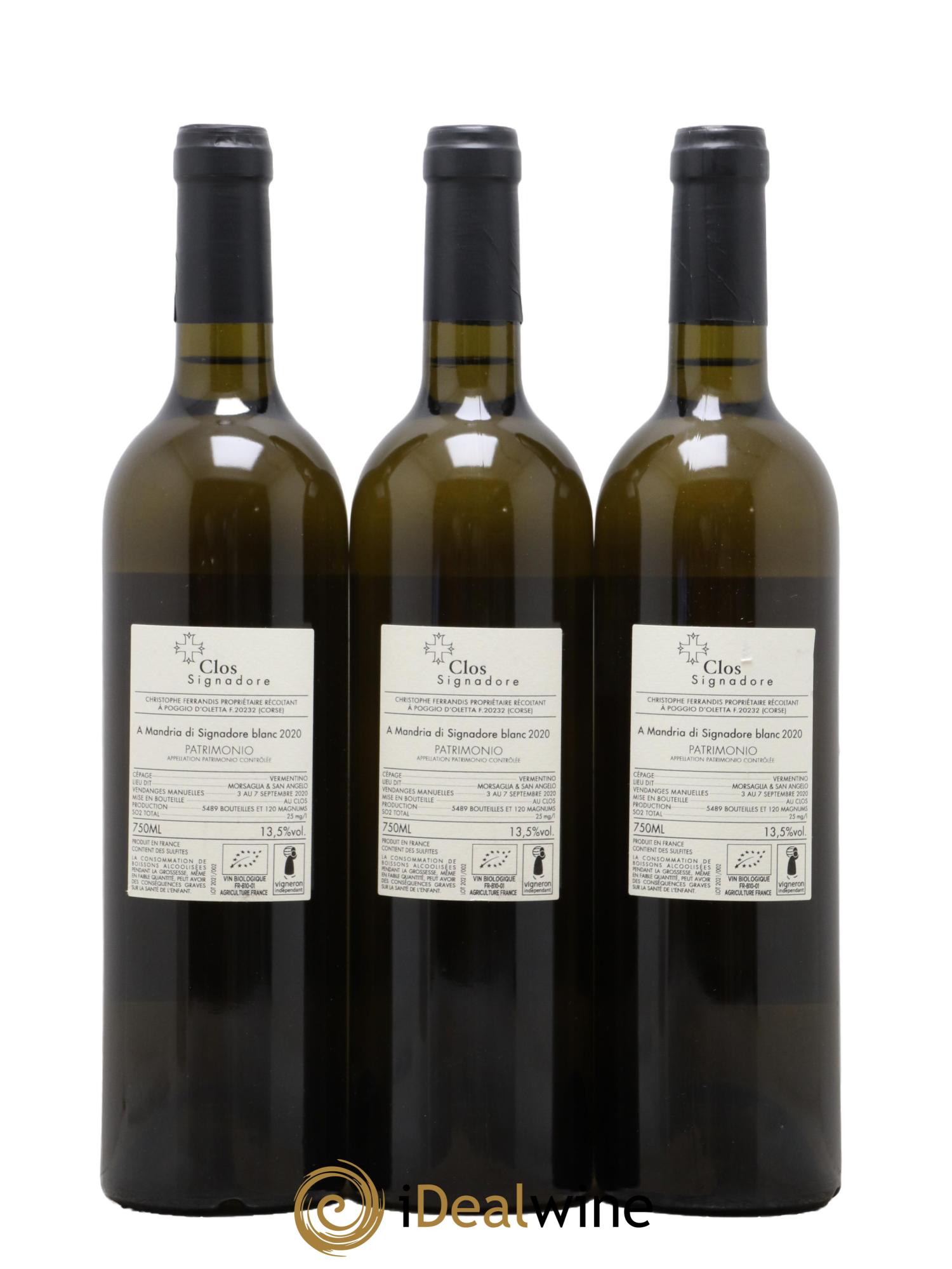 Patrimonio Clos Signadore  A Mandria Christophe Ferrandis  2020 - Lot of 3 bottles - 1