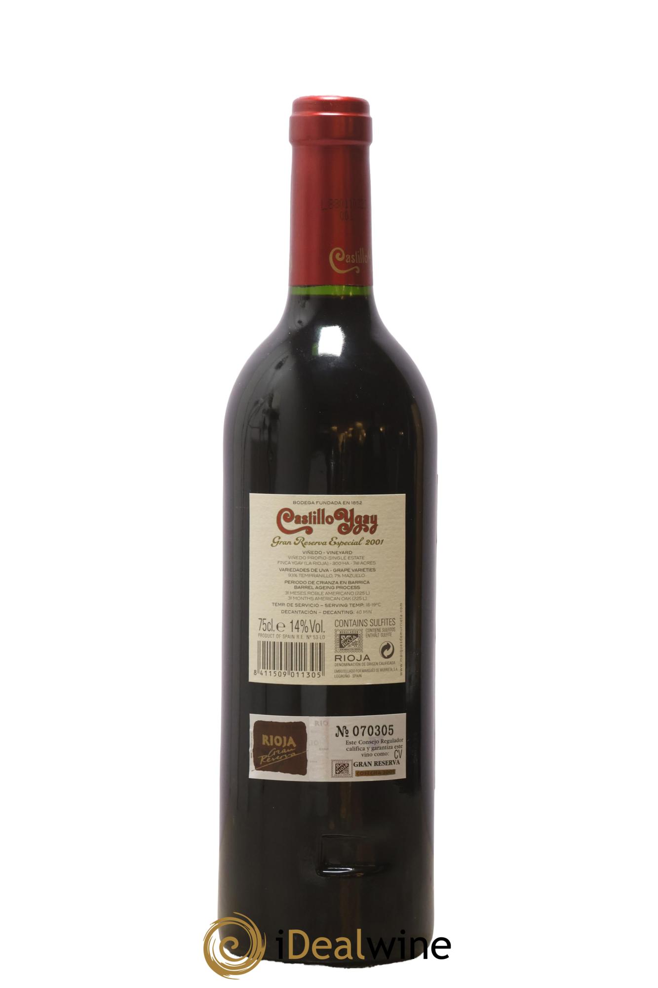 Rioja DOCA Castillo Ygay Gran Reserva Especial Marqués de Murrieta 2001 - Posten von 1 Flasche - 1