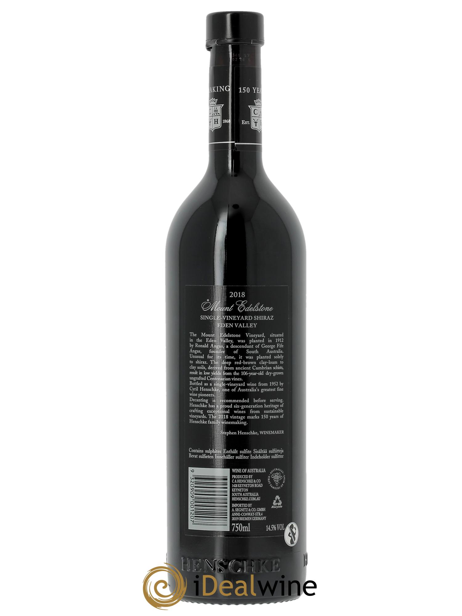Eden Valley Mount Edelstone Shiraz  Henschke 2018 - Lot de 1 bouteille - 2