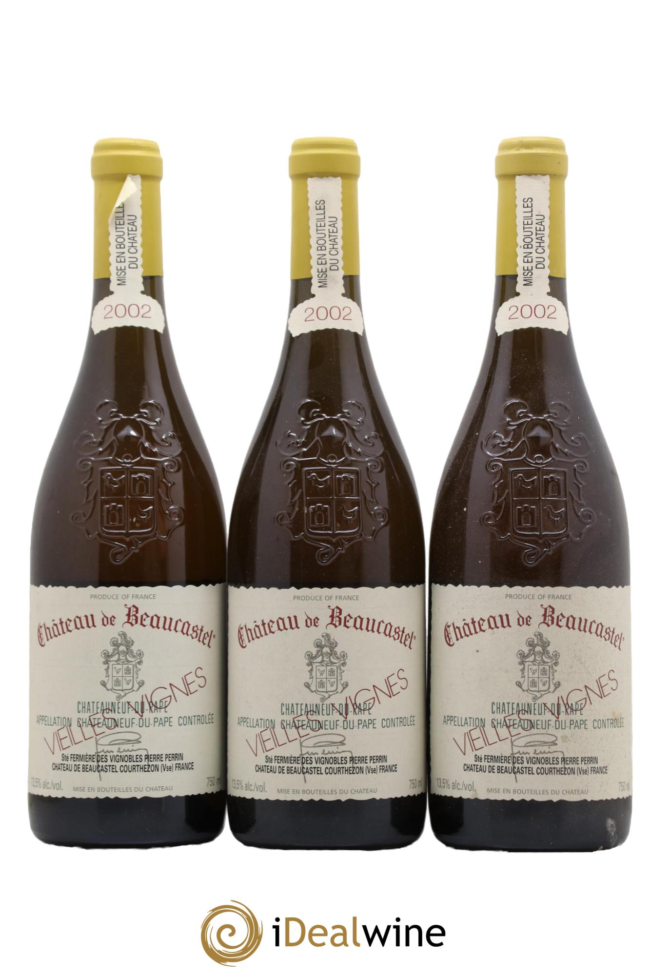 Châteauneuf-du-Pape Château de Beaucastel Vieilles vignes Roussanne Famille Perrin 2002 - Lot de 3 bouteilles - 0