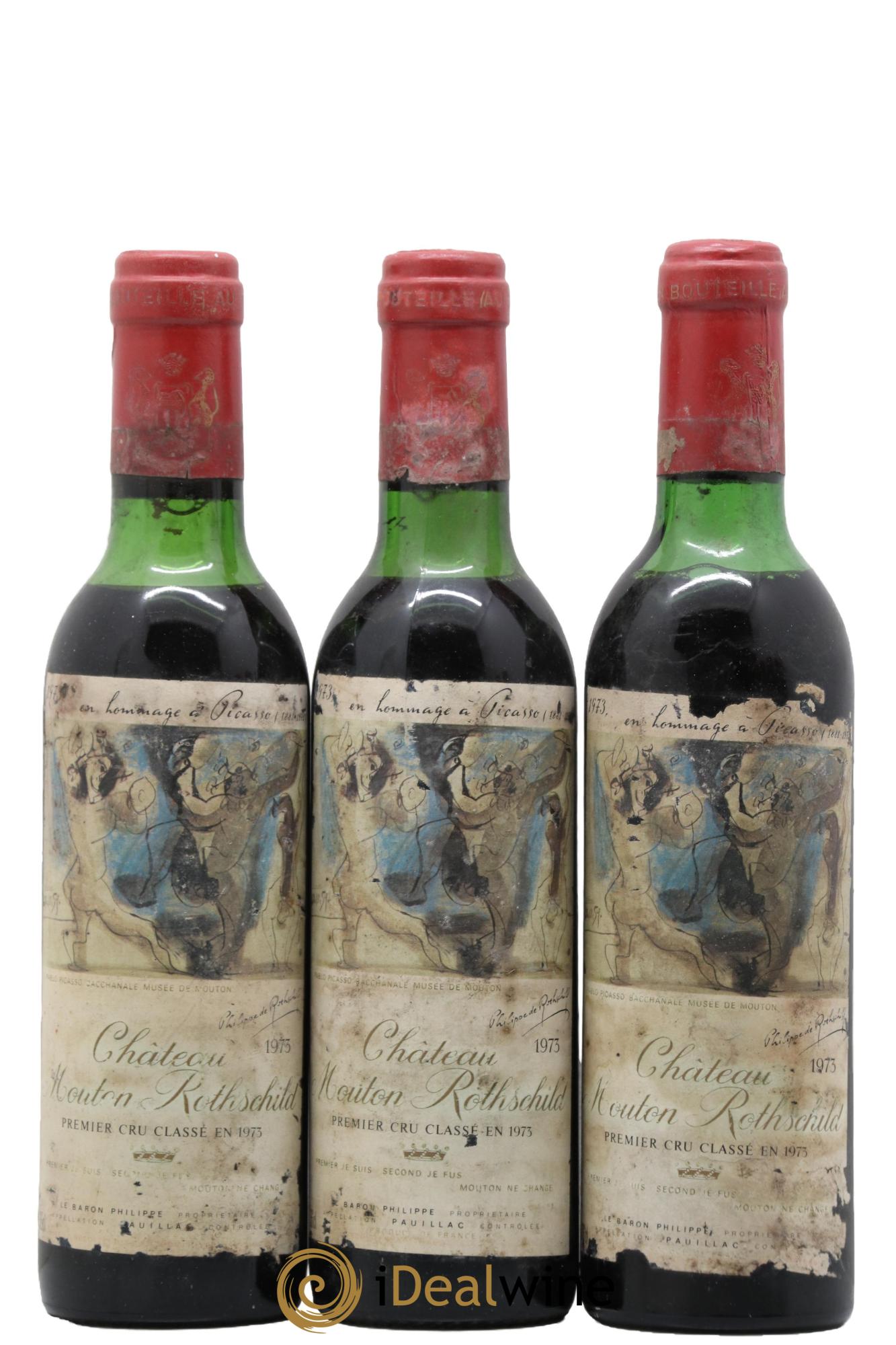 Château Mouton Rothschild 1er Grand Cru Classé 1973 - Lot de 3 demi bouteilles - 0