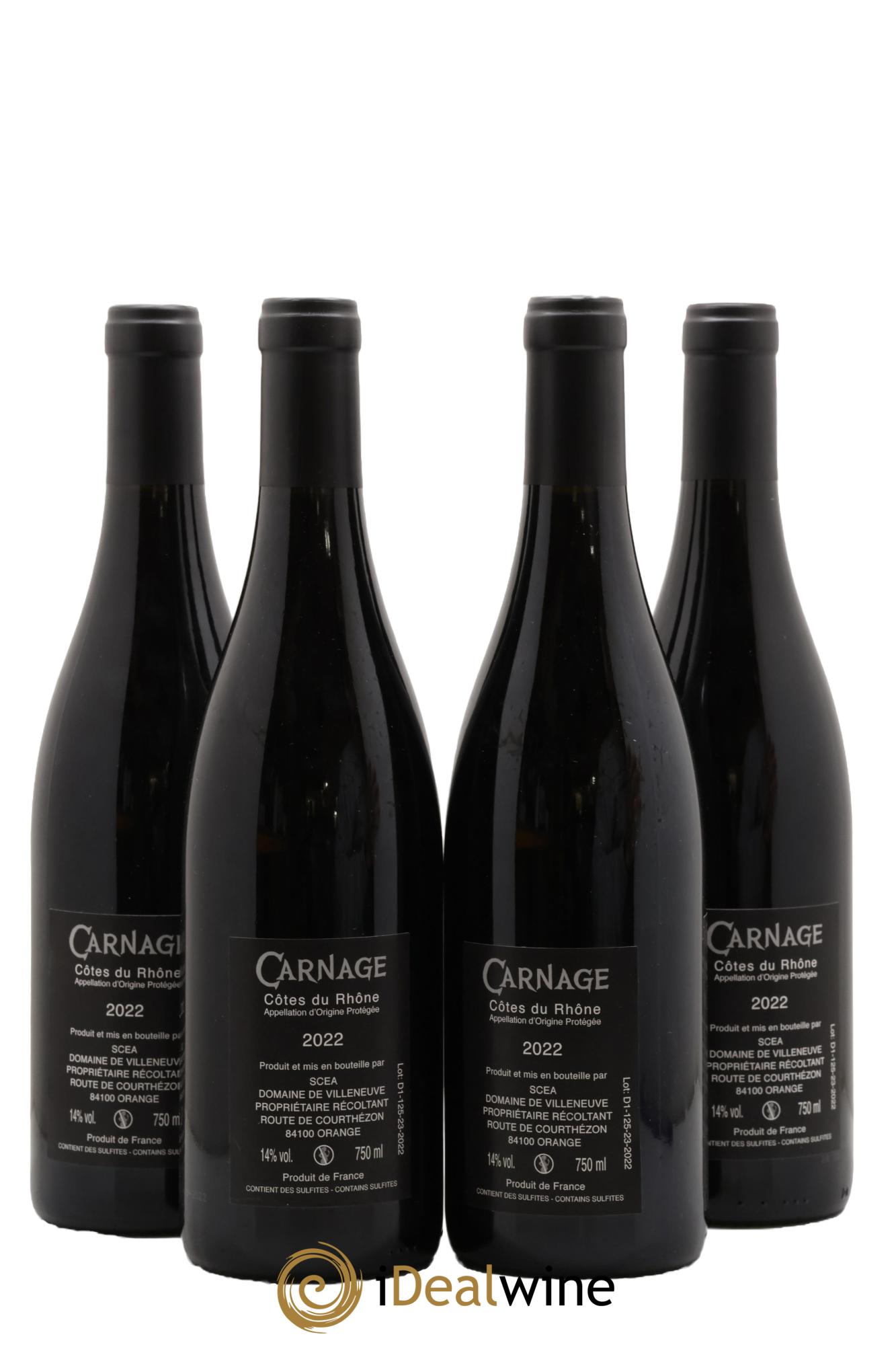 Côtes-du-Rhône Carnage Domaine Villeneuve 2022 - Lote de 4 botellas - 1