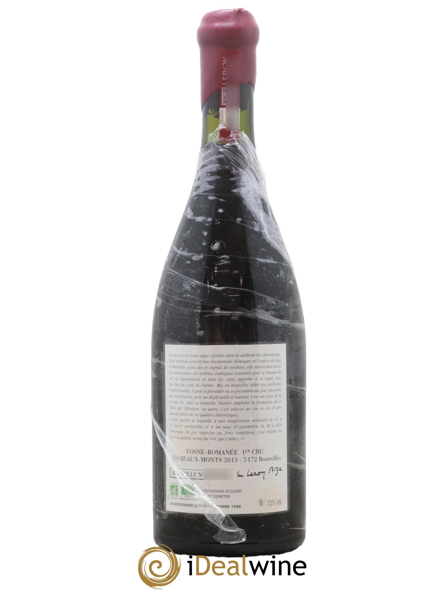 Vosne-Romanée 1er Cru Les Beaux-Monts Leroy (Domaine) 2013 - Lot de 1 bouteille - 1