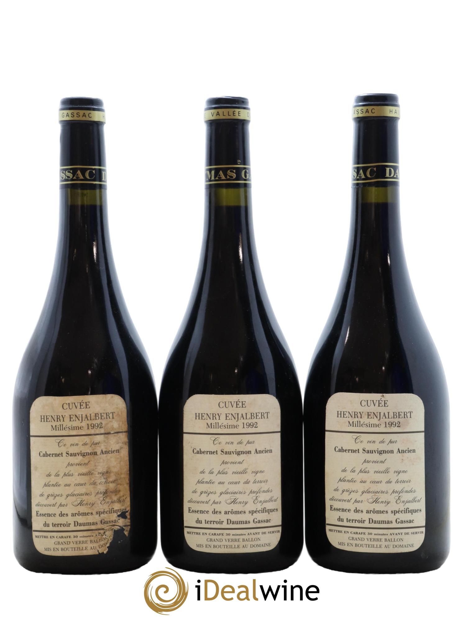 IGP Pays d'Hérault (Vin de Pays de l'Hérault) Cuvée Henri Enjalbert Mas Daumas Gassac 1992 - Posten von 3 Flaschen - 1