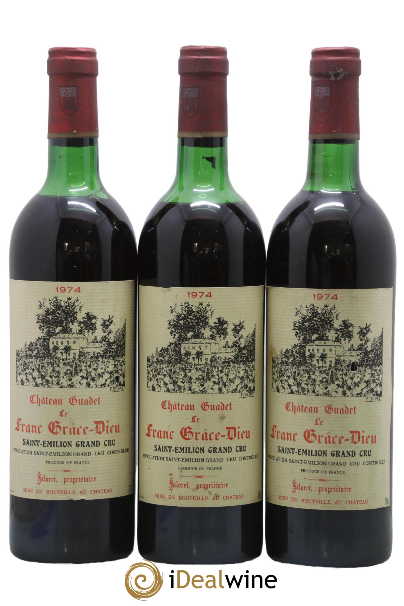 Saint-Émilion Château Guadet le Franc Grâce Dieu 1974 - Lot of 3 bottles - 0