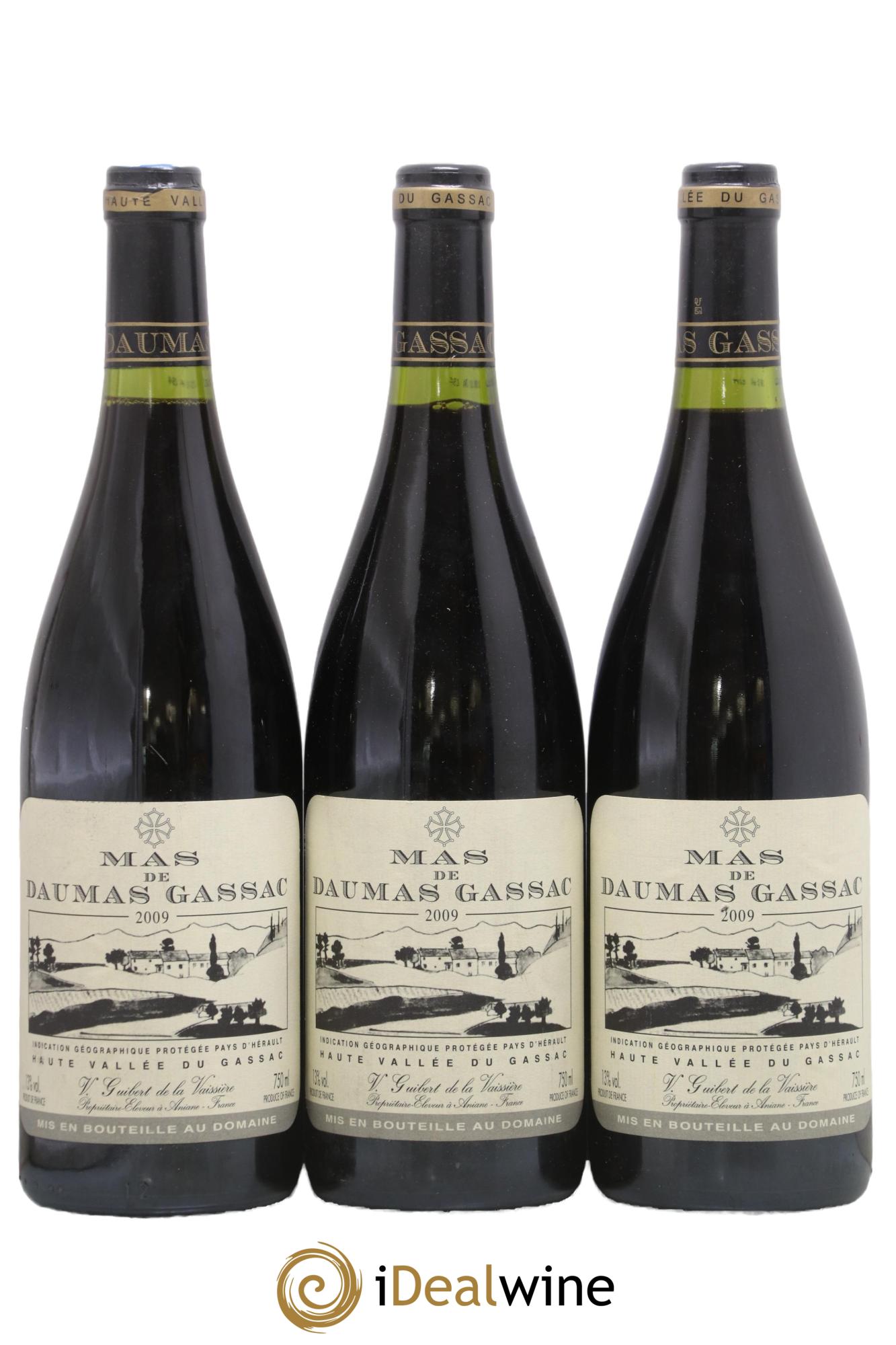 IGP St Guilhem-le-Désert - Cité d'Aniane Mas Daumas Gassac Famille Guibert de La Vaissière 2009 - Lot de 3 bouteilles - 0