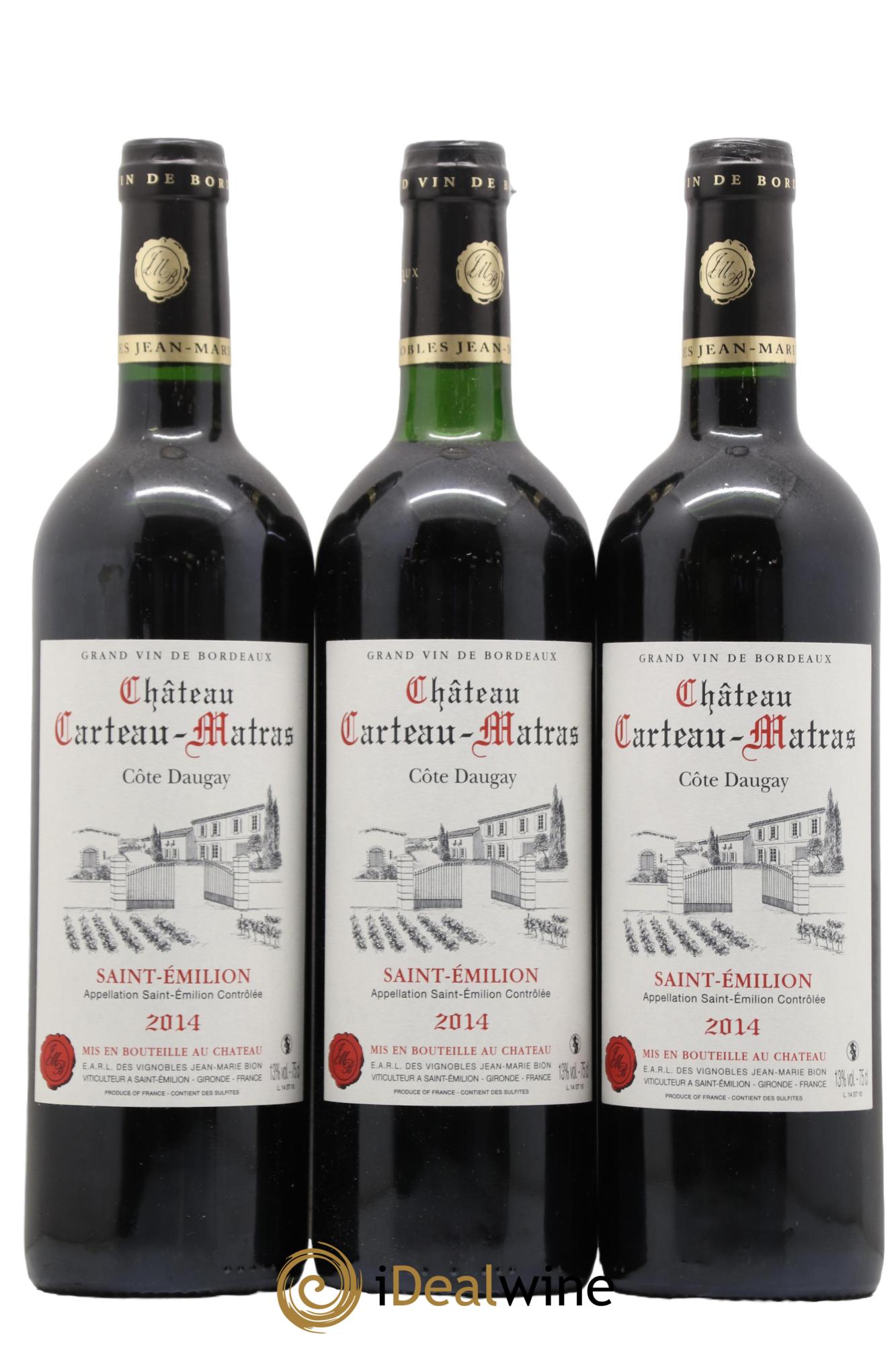 Saint-Émilion Château Carteau-Matras 2014 - Lot de 3 bouteilles - 0