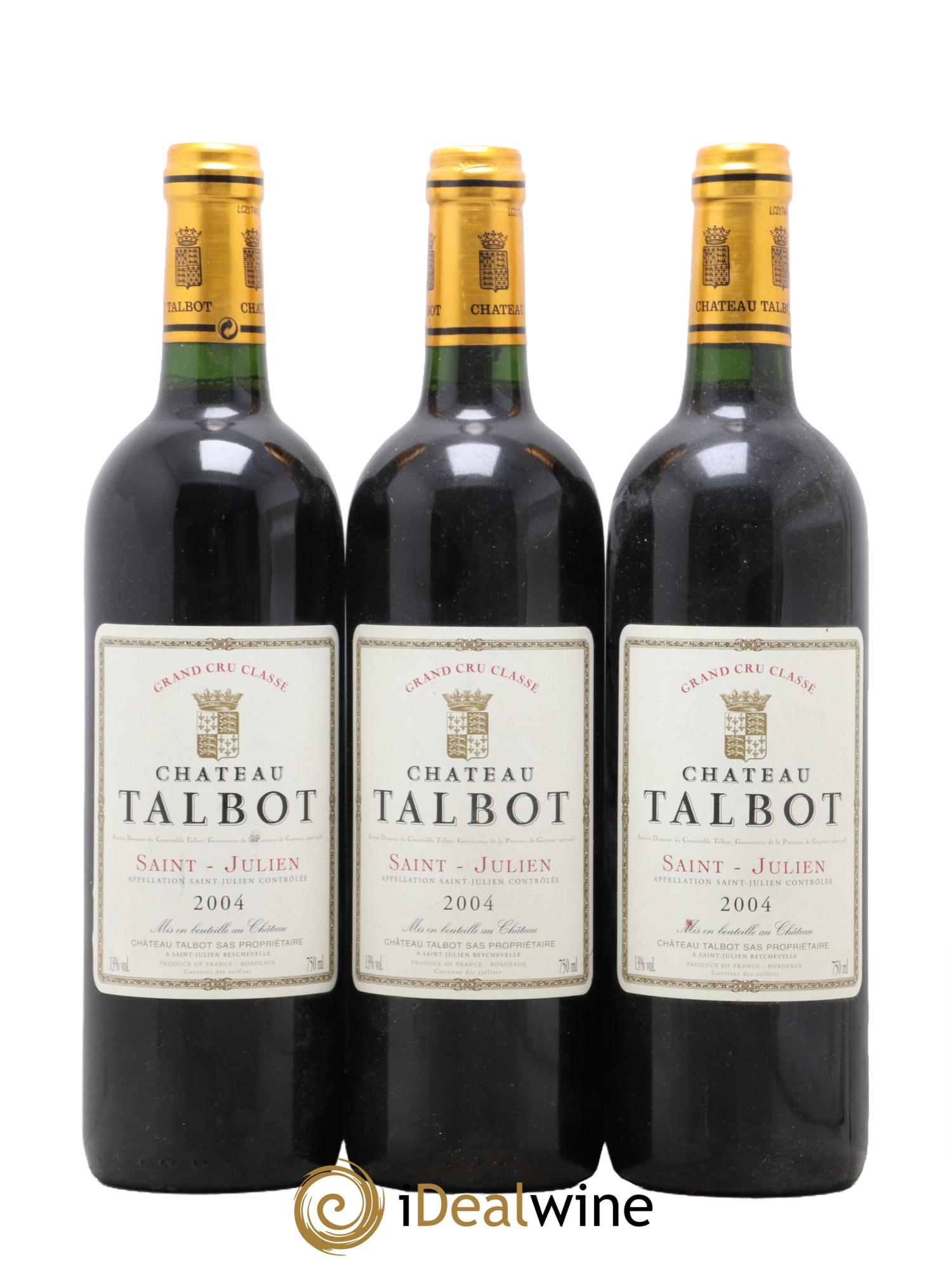 Château Talbot 4ème Grand Cru Classé 2004 - Lot de 3 bouteilles - 0