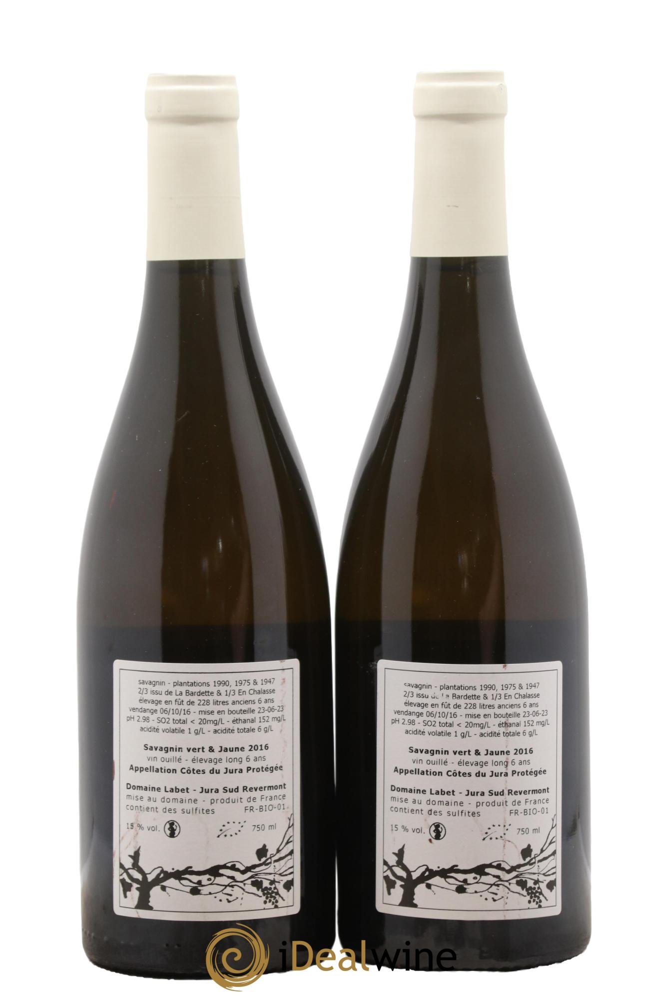 Côtes du Jura Savagnin vert & jaune élevage long Romain - Julien - Charline Labet 2016 - Lot de 2 bouteilles - 1