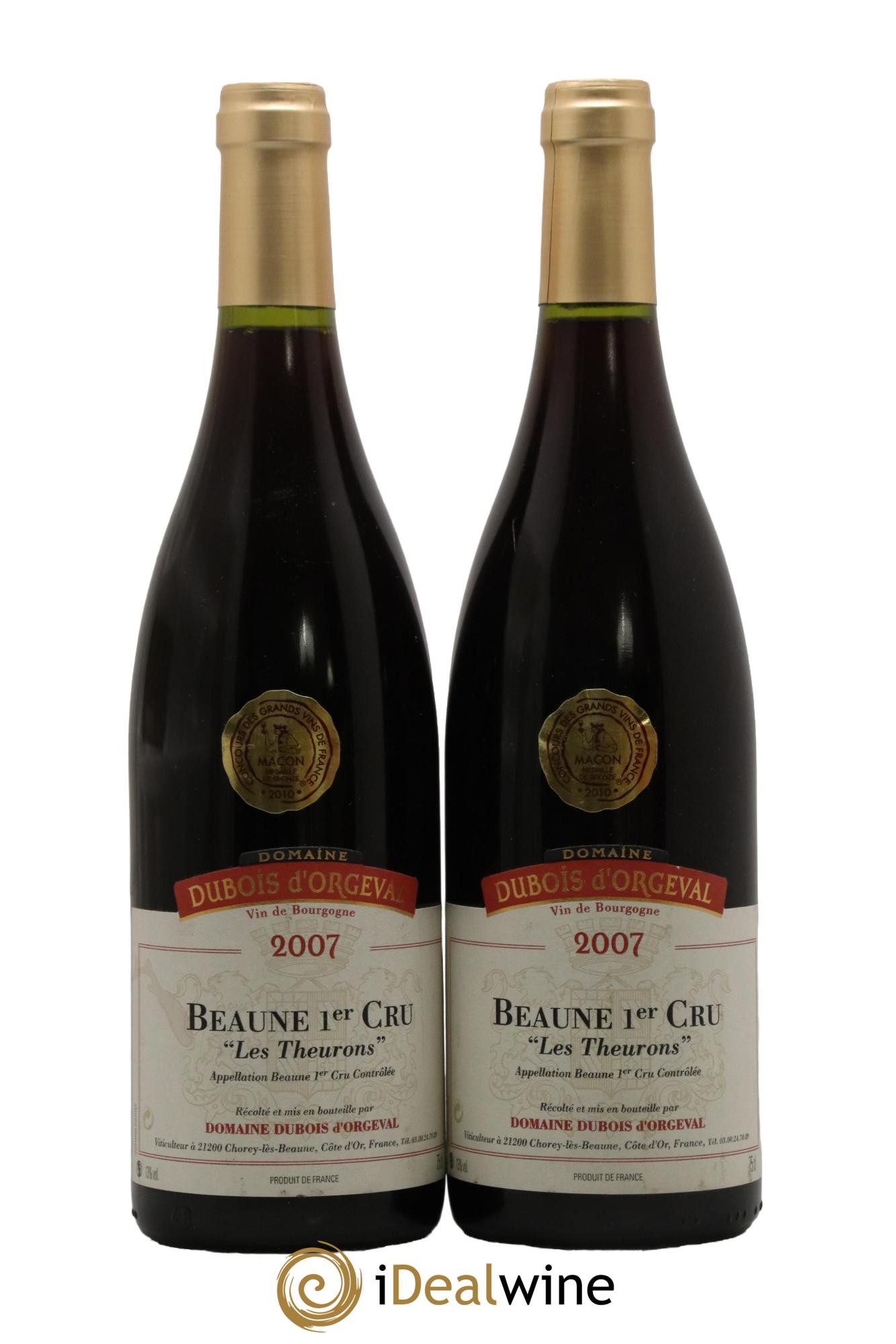 Beaune 1er Cru Les Theurons Domaine Dubois Orgeval 2007 - Lot of 2 bottles - 0