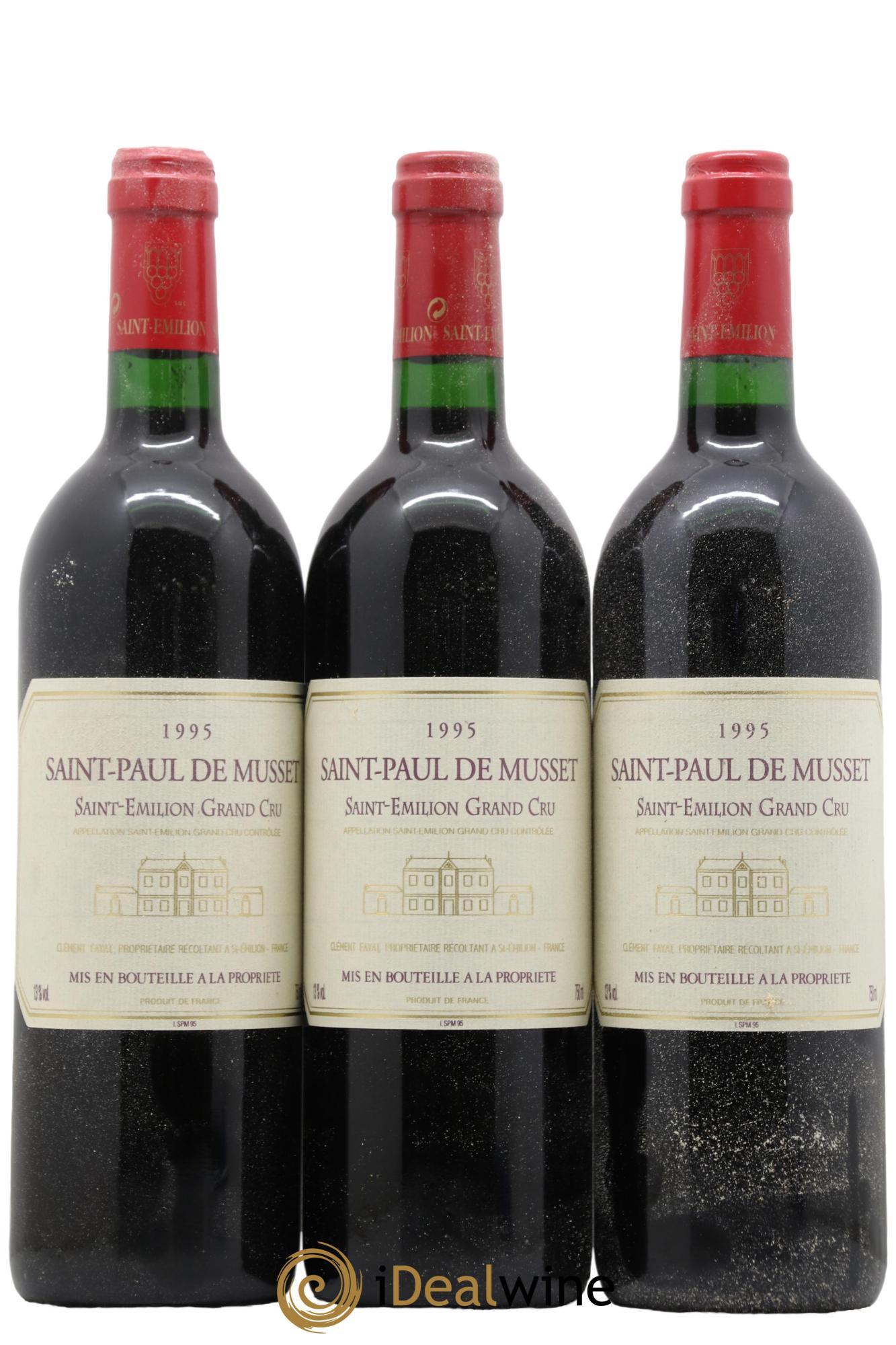 Saint-Émilion Grand Cru Chateau Saint Paul De Musset 1995 - Lot de 3 bouteilles - 0