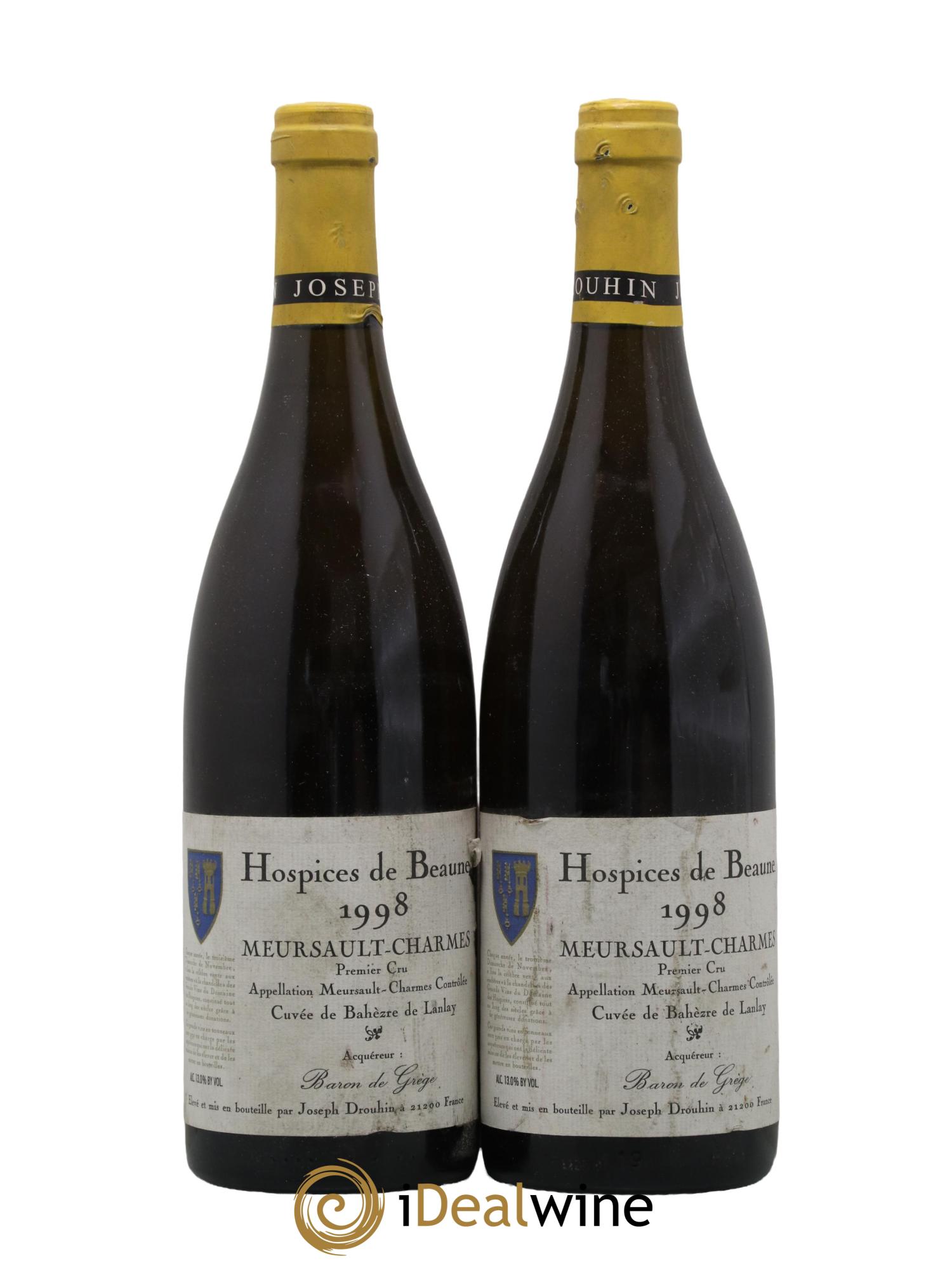 Meursault 1er Cru Charmes Hospices De Beaune Cuvee De Bahezre De Lanlay Joseph Drouhin 1998 - Lot de 2 bouteilles - 0