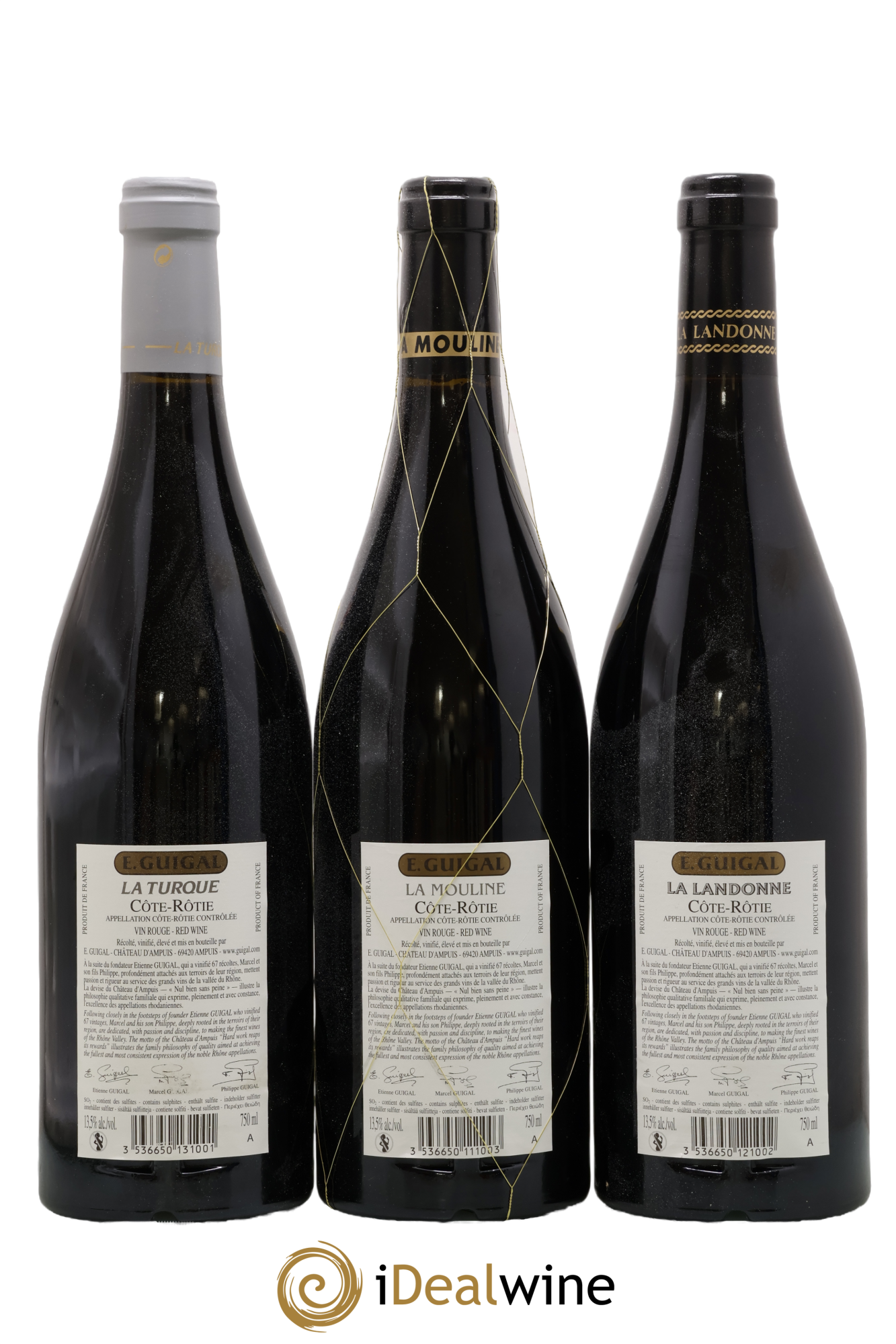 Côte-Rôtie Guigal Trilogie La Turque - La Landonne - La Mouline 2013 - Lot de 3 bouteilles - 1