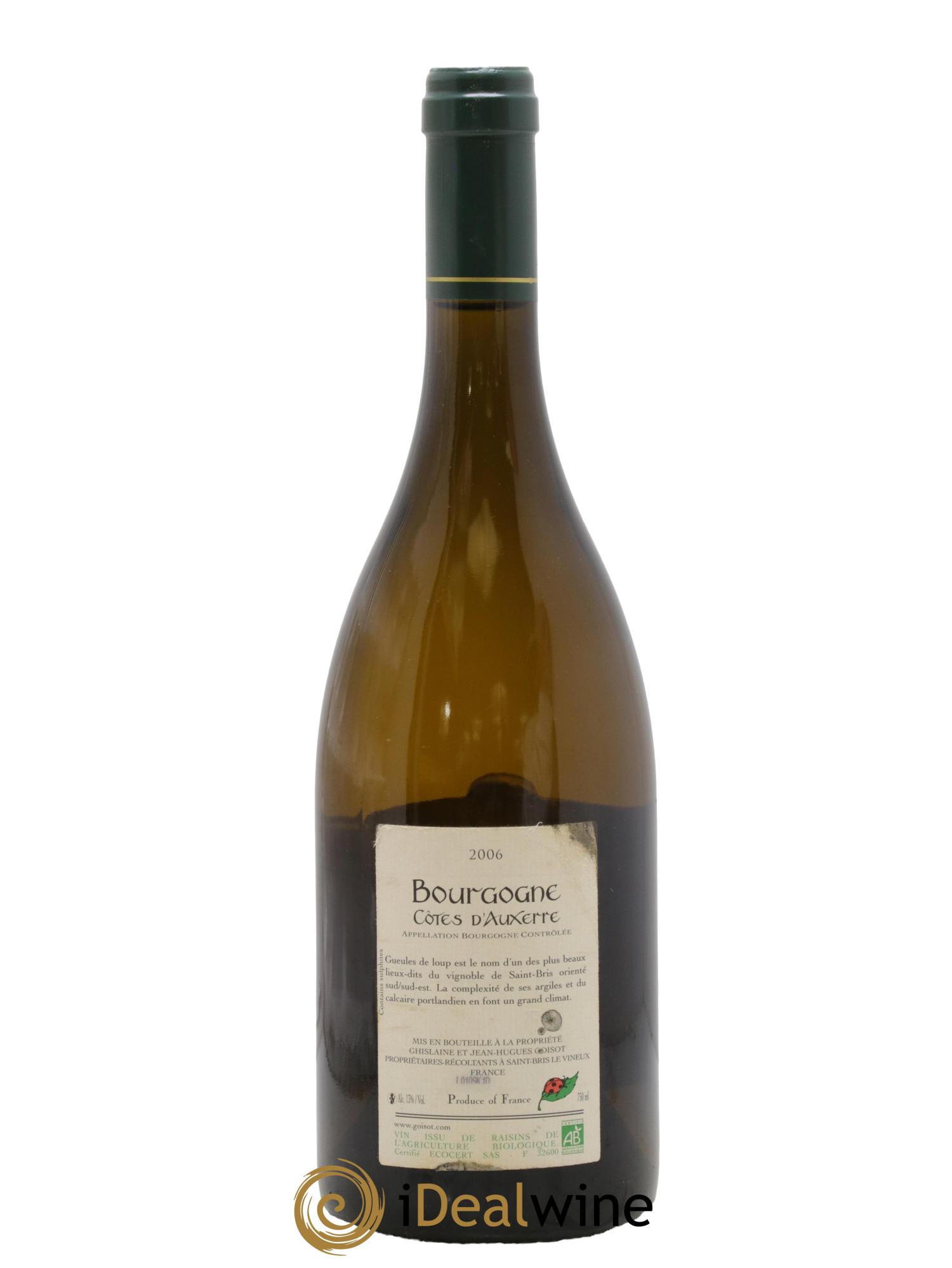 Bourgogne Côtes d'Auxerre Gueules de Loup Goisot 2006 - Lot de 1 bouteille - 1