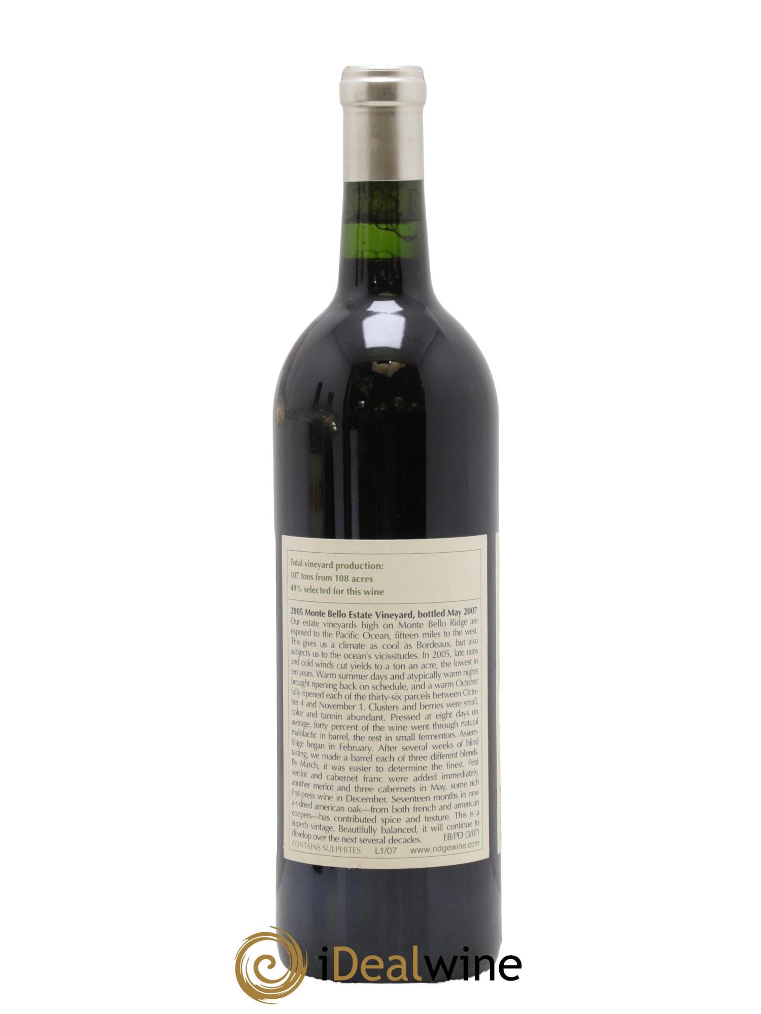Santa Cruz Mountains Monte Bello Ridge Vineyards 2005 - Posten von 1 Flasche - 1