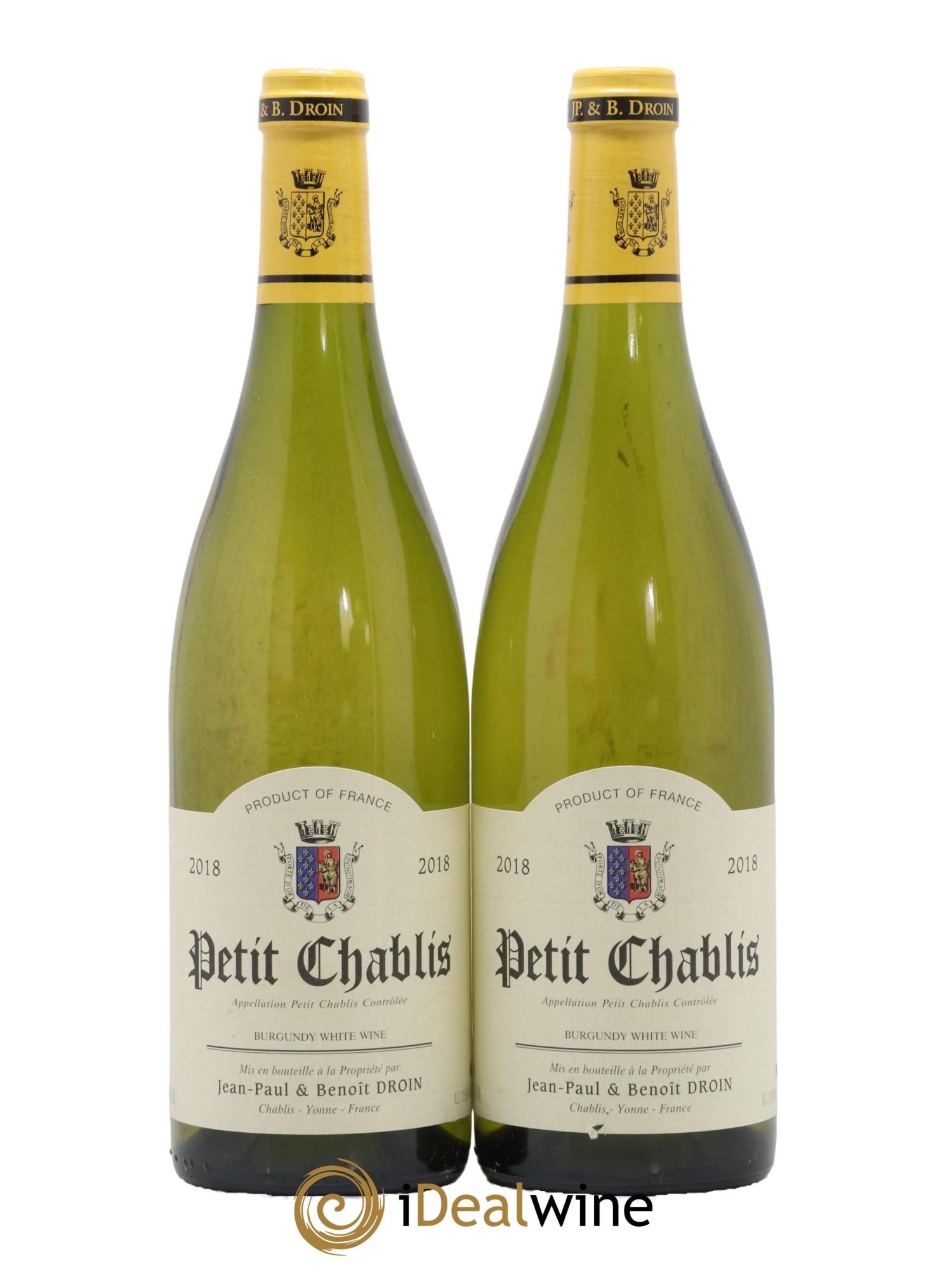 Petit Chablis Jean-Paul & Benoît Droin (Domaine) 2018 - Lot of 2 bottles - 0