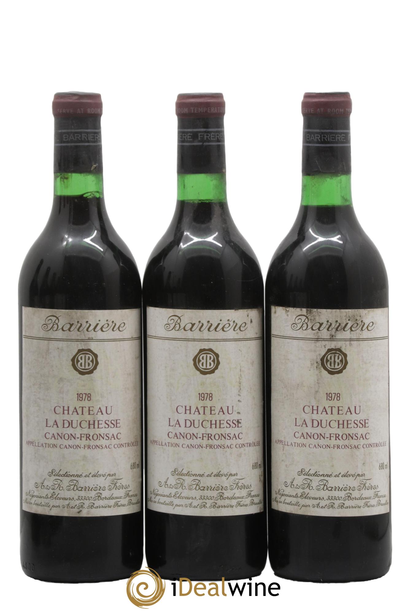 Canon-Fronsac Château La Duchesse A et R Barrière Frères 1978 - Lot de 3 bouteilles - 0