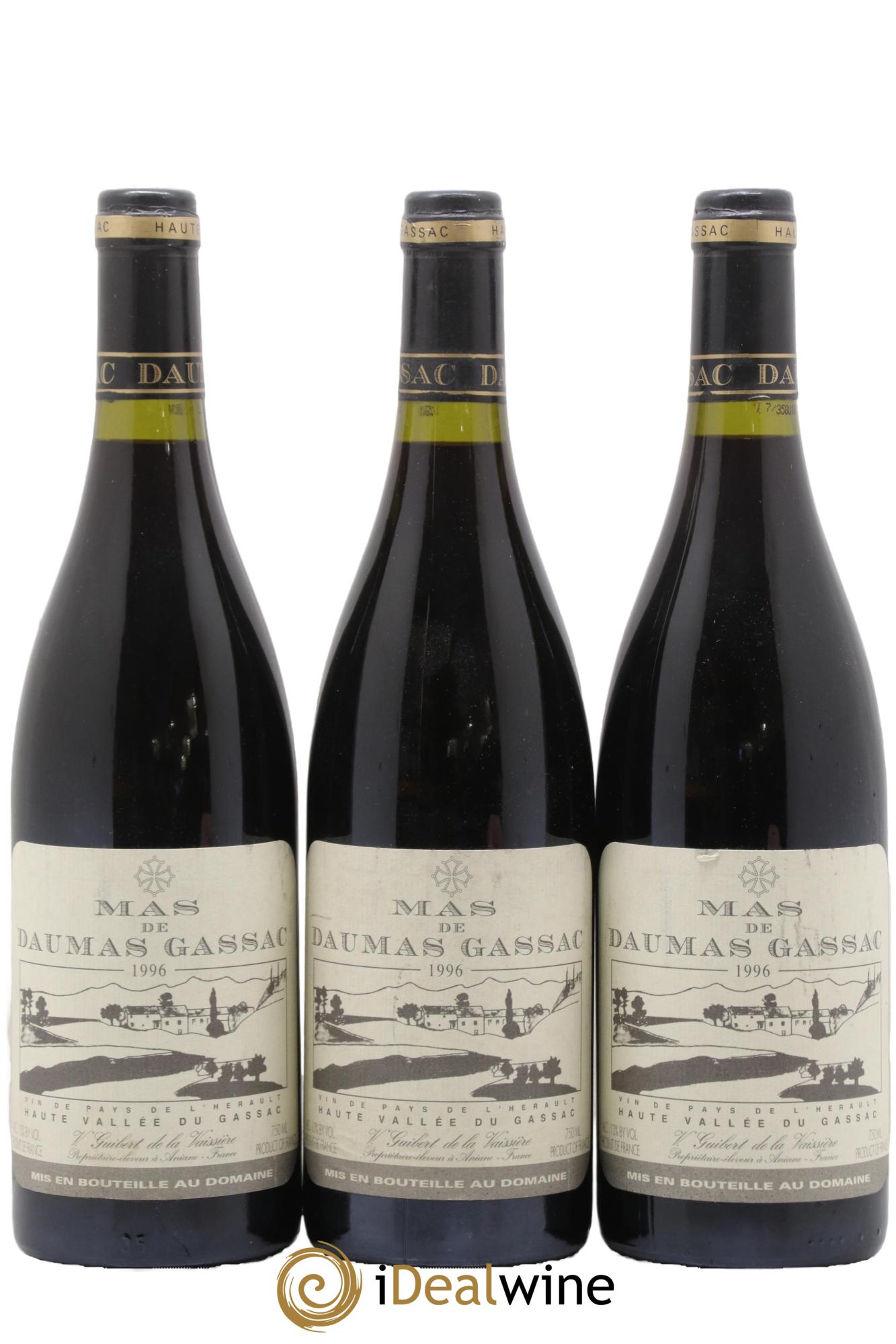 IGP St Guilhem-le-Désert - Cité d'Aniane Mas Daumas Gassac Famille Guibert de La Vaissière 1996 - Lot of 3 bottles - 0