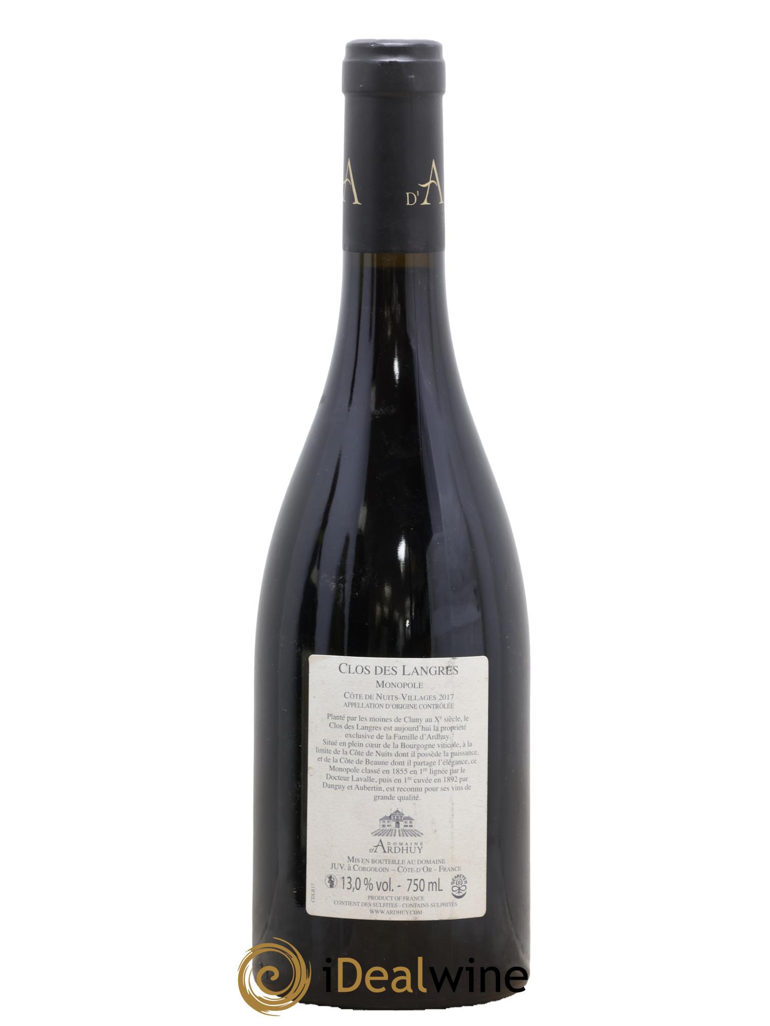 Côte de Nuits-Villages Clos des Langres Domaine D'Ardhuy 2017 - Posten von 1 Flasche - 1