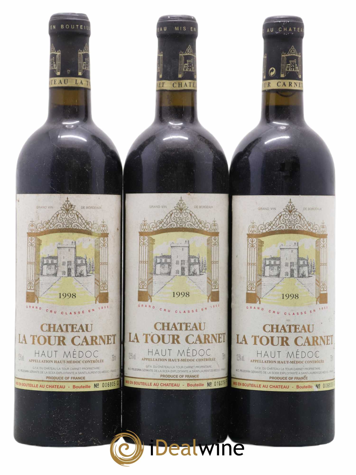 Château la Tour Carnet 4ème Grand Cru Classé 1998 - Lot de 3 bouteilles - 0