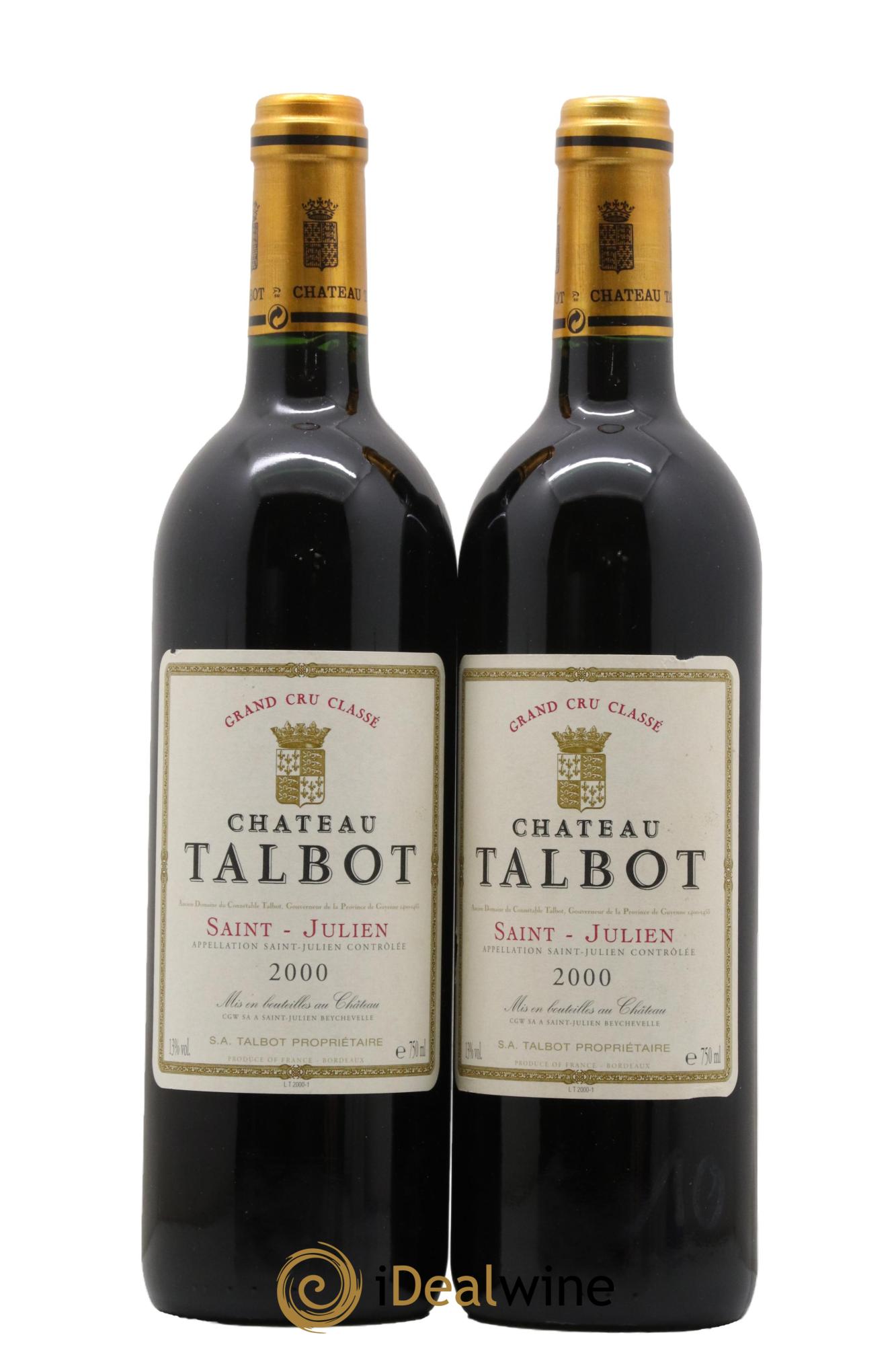 Château Talbot 4ème Grand Cru Classé 2000 - Lot de 2 bouteilles - 0