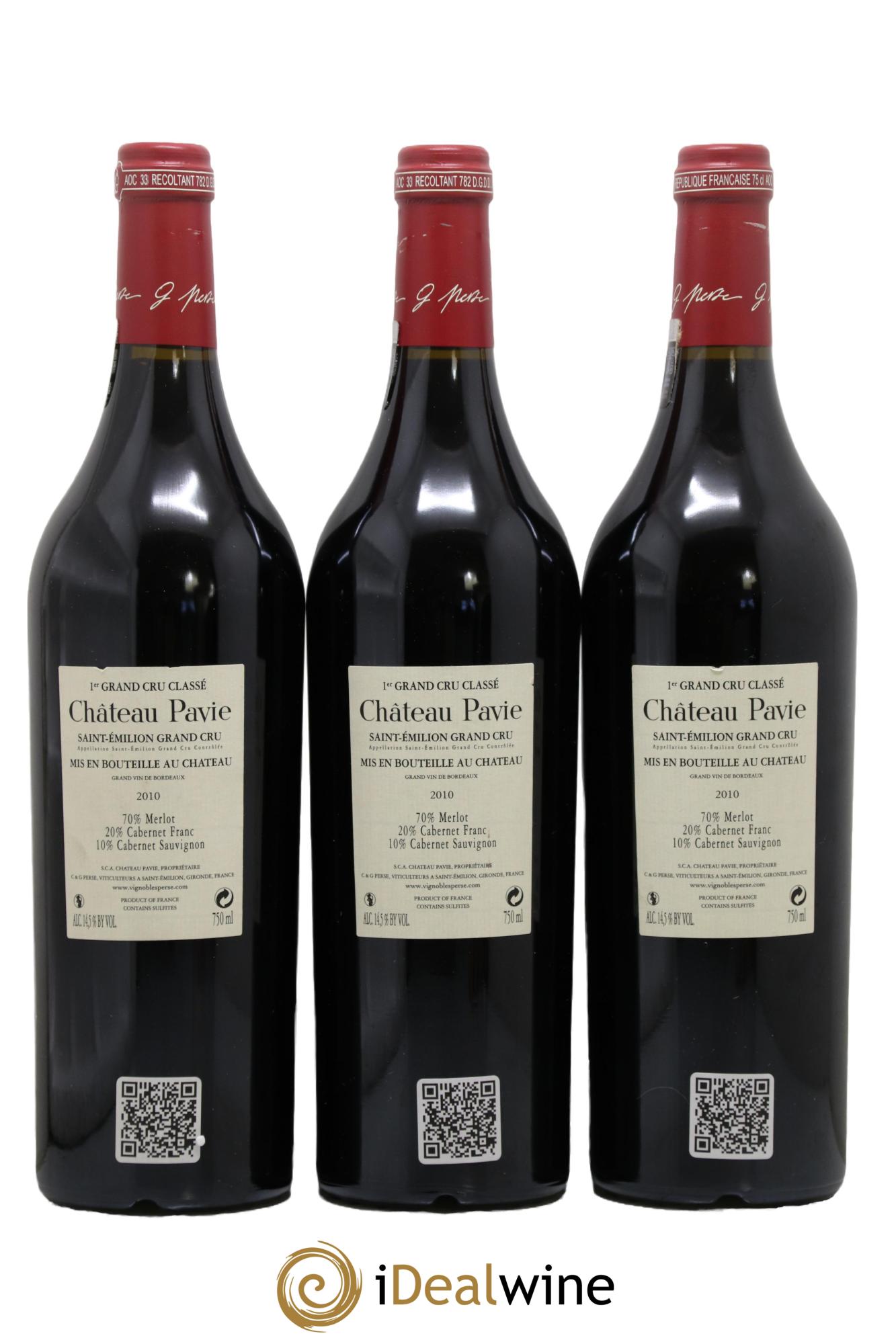 Château Pavie 1er Grand Cru Classé A 2010 - Lotto di 3 bottiglie - 1