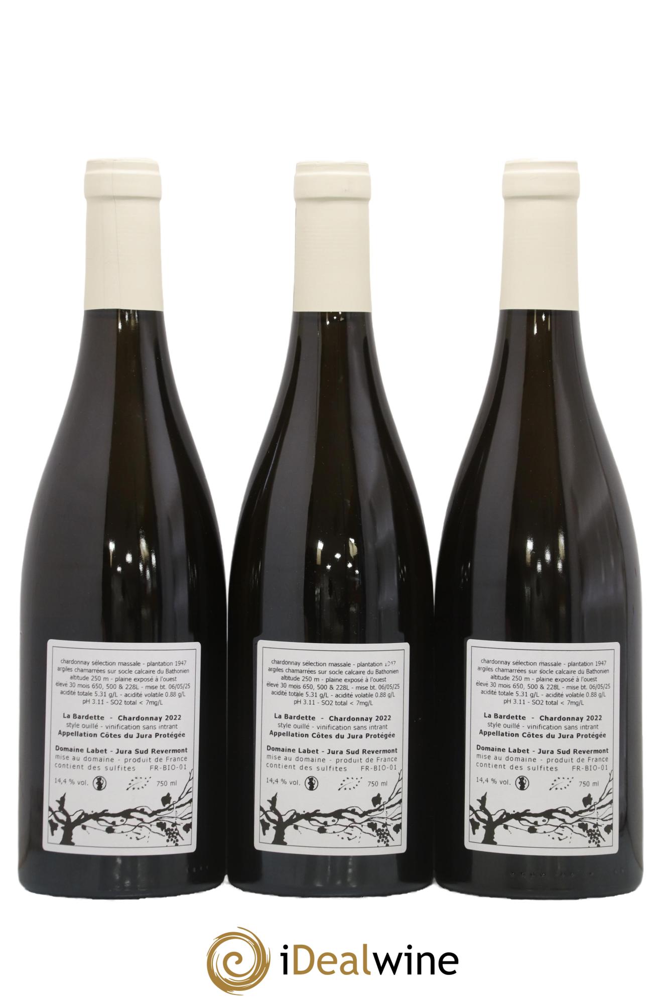 Côtes du Jura Chardonnay La Bardette Romain - Julien - Charline Labet 2022 - Lot de 3 bouteilles - 1