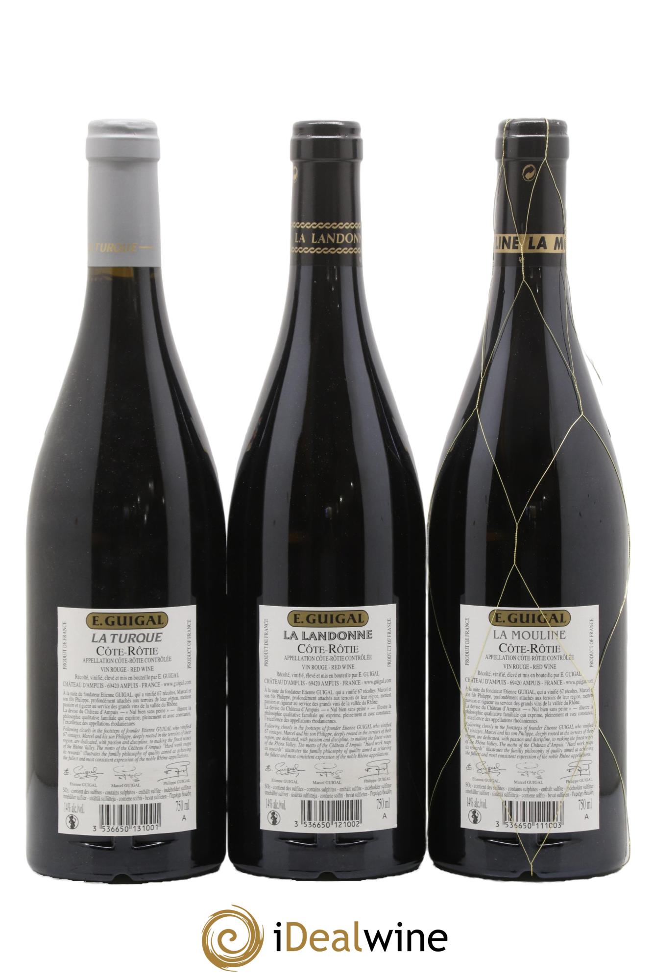 Côte-Rôtie Guigal Trilogie La Turque - La Landonne - La Mouline 2015 - Lot of 3 bottles - 1
